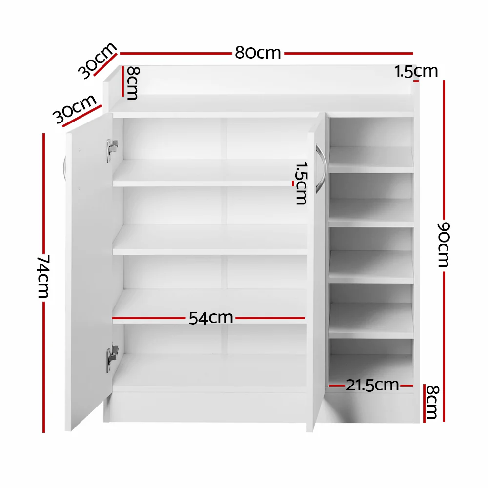 Artiss Shoe Rack Cabinet 21 Pairs Adjustable Shelves White Clair - Image 3