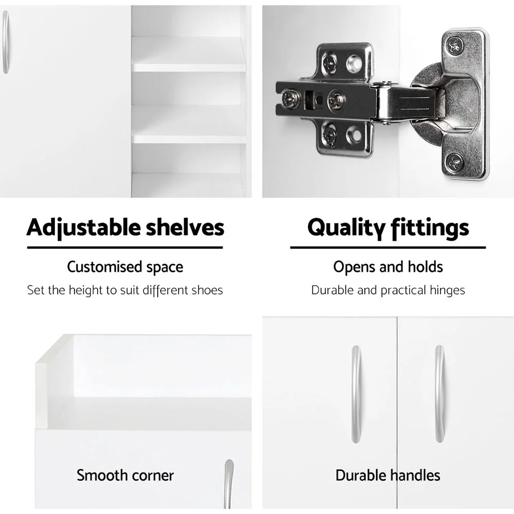 Artiss Shoe Rack Cabinet 21 Pairs Adjustable Shelves White Clair - Image 8