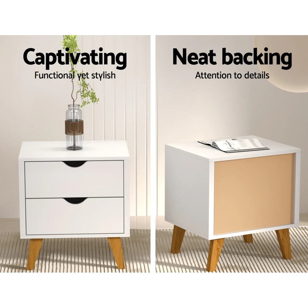 Artiss Bedside Table 2 Drawers - ANDERS White - Image 6