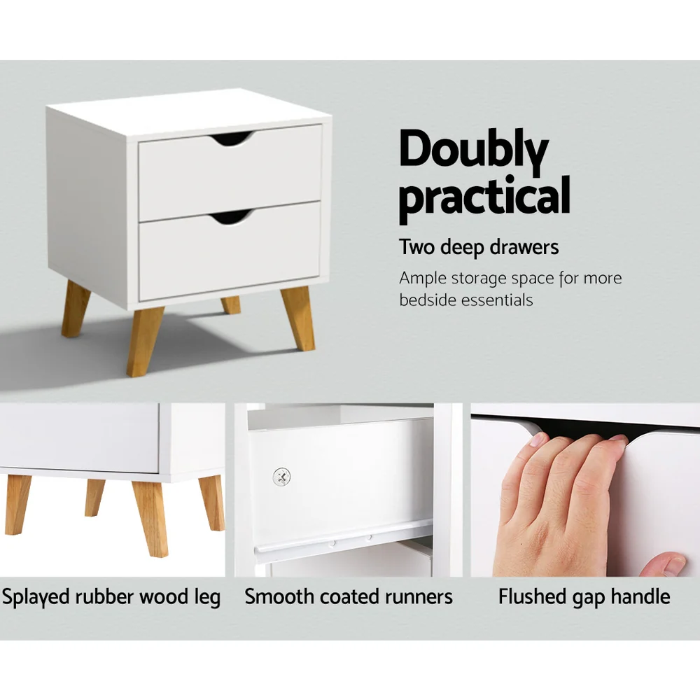 Artiss Bedside Table 2 Drawers - ANDERS White - Image 7