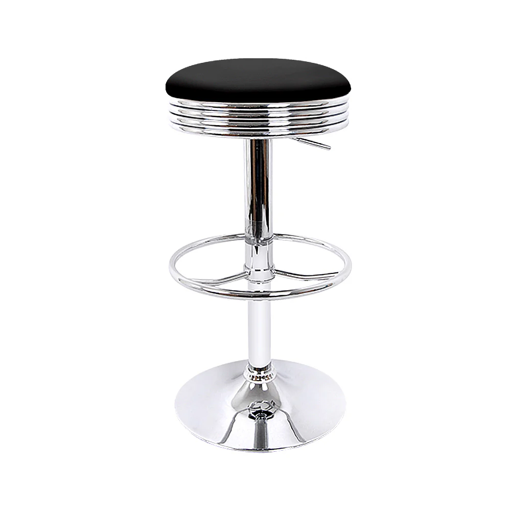 Artiss Set of 2 Backless PU Leather Bar Stools - Black and Chrome - Image 3