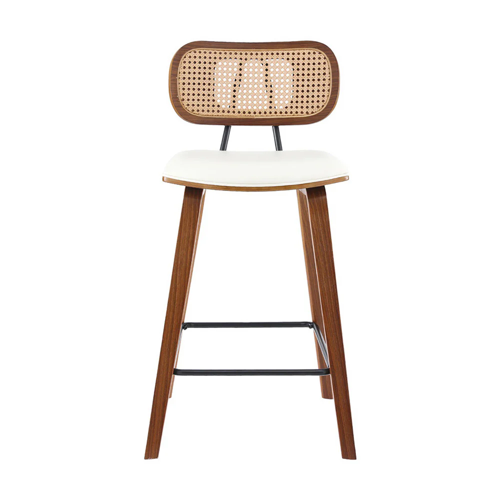 2x Artiss Bar Stools Kitchen Counter Rattan Chairs PU Leather Padding - Image 3