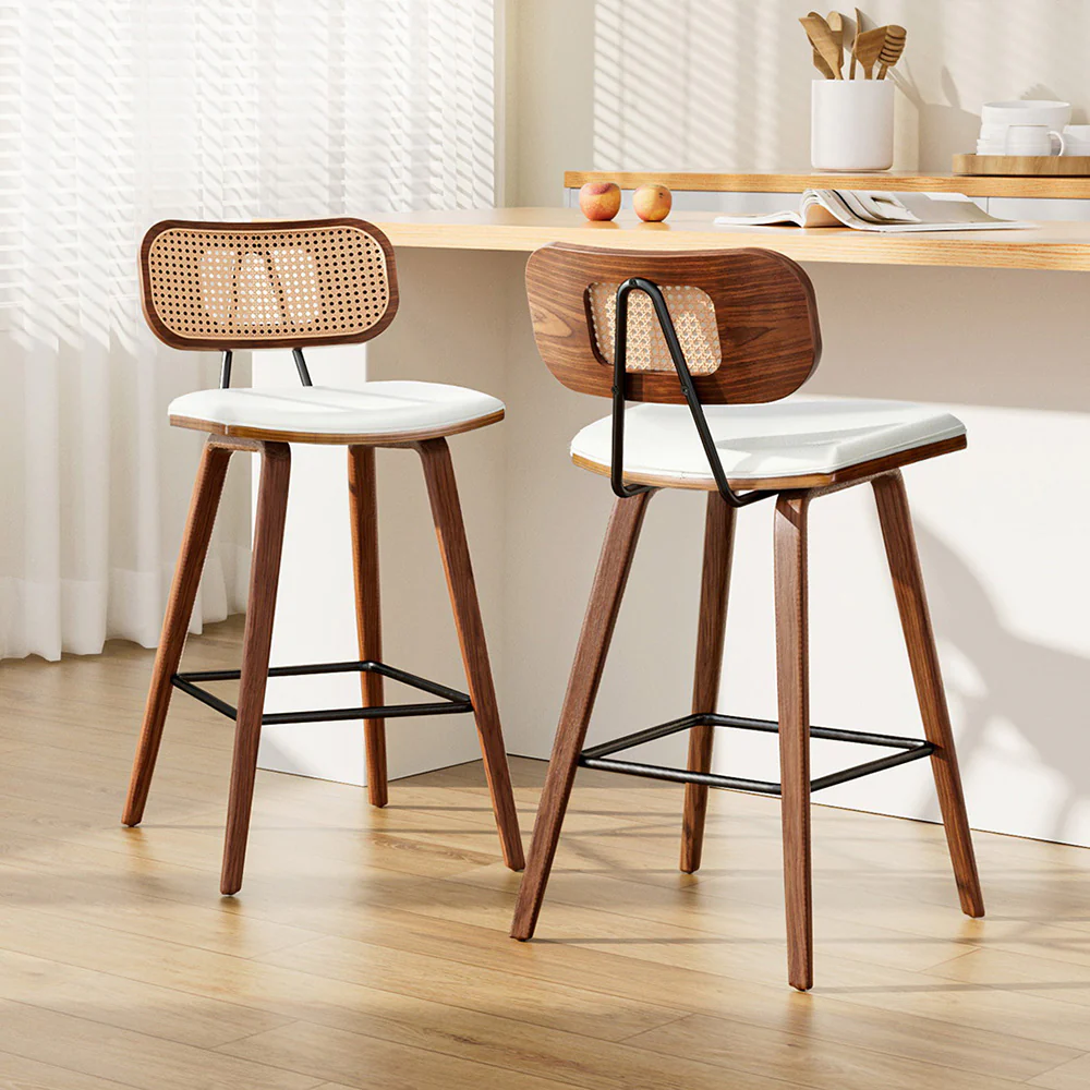 2x Artiss Bar Stools Kitchen Counter Rattan Chairs PU Leather Padding - Image 7