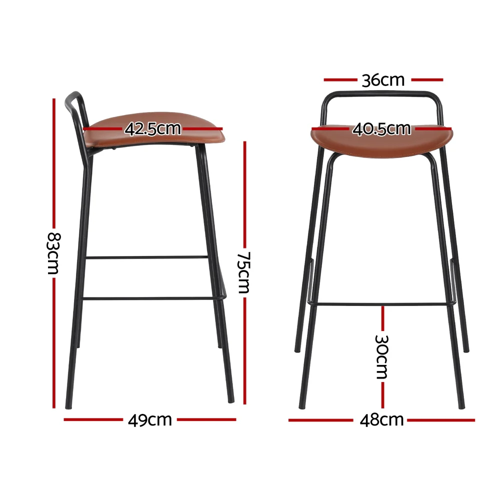 2x Artiss Bar Stools Kitchen Counter Stools Metal Brown - Image 2
