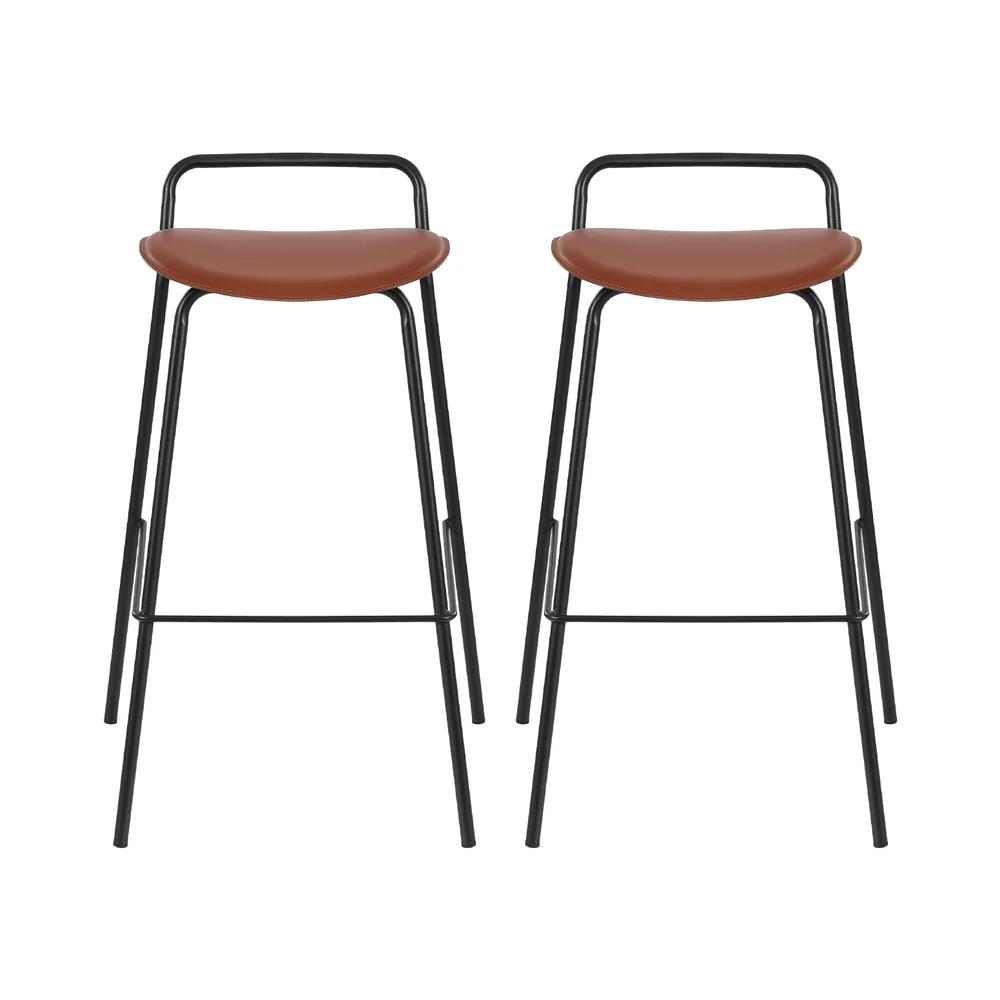 2x Artiss Bar Stools Kitchen Counter Stools Metal Brown - Image 3