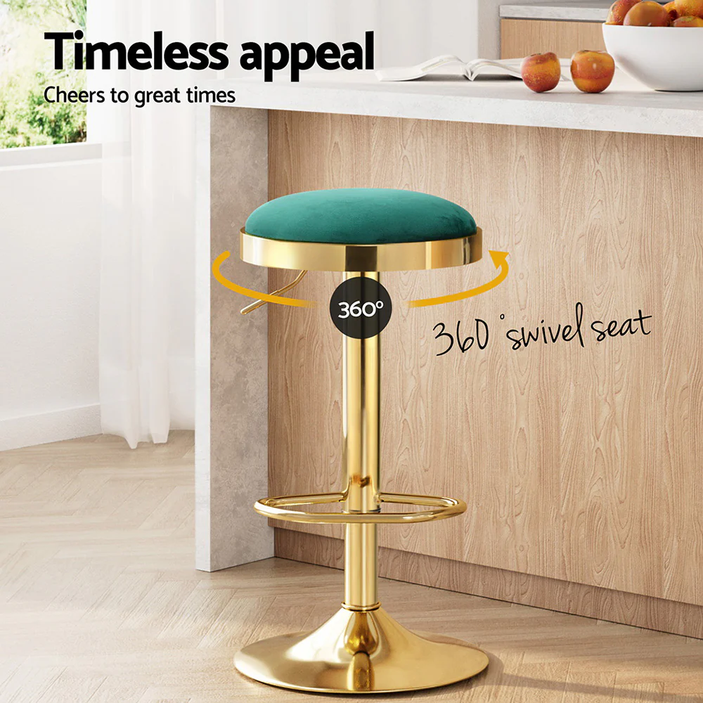 2x Artiss Bar Stools Kitchen Dining Chairs Velvet Padded Stool Green - Image 4