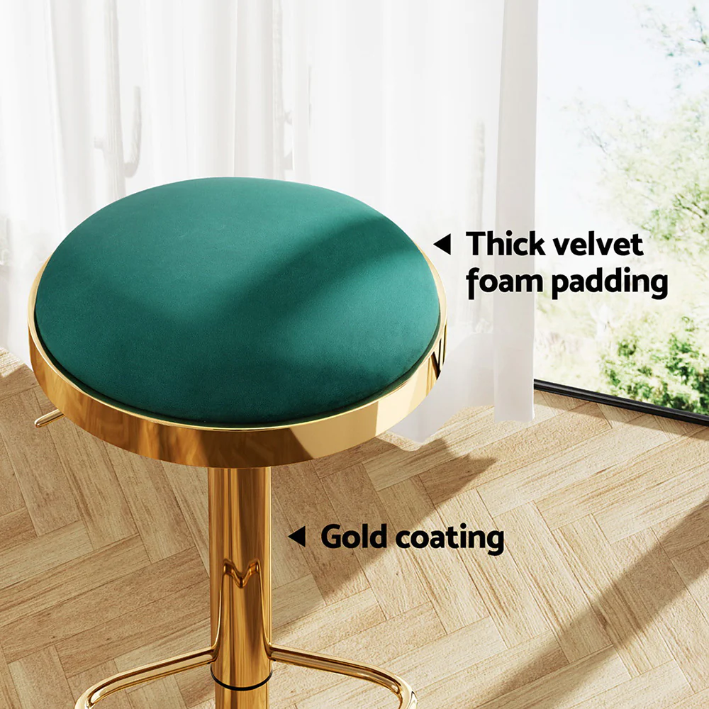 2x Artiss Bar Stools Kitchen Dining Chairs Velvet Padded Stool Green - Image 5
