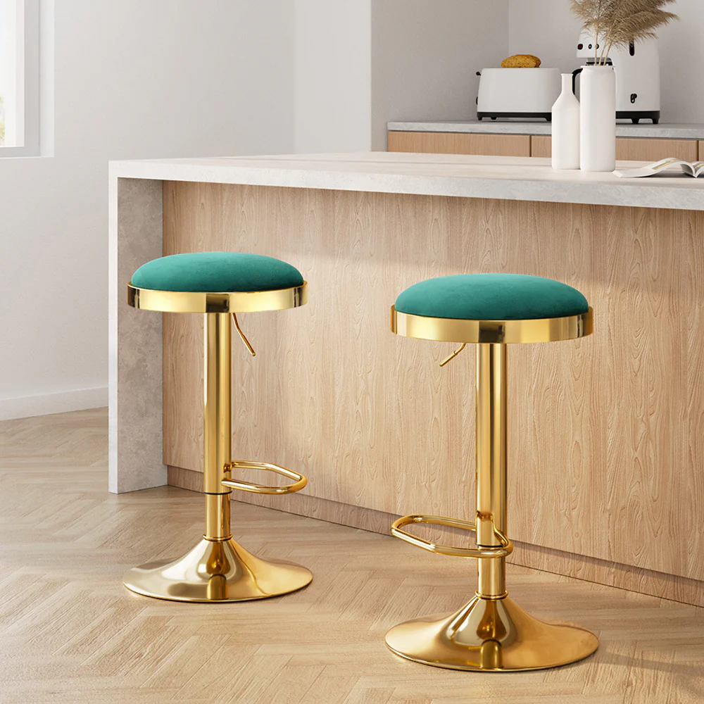 2x Artiss Bar Stools Kitchen Dining Chairs Velvet Padded Stool Green - Image 7