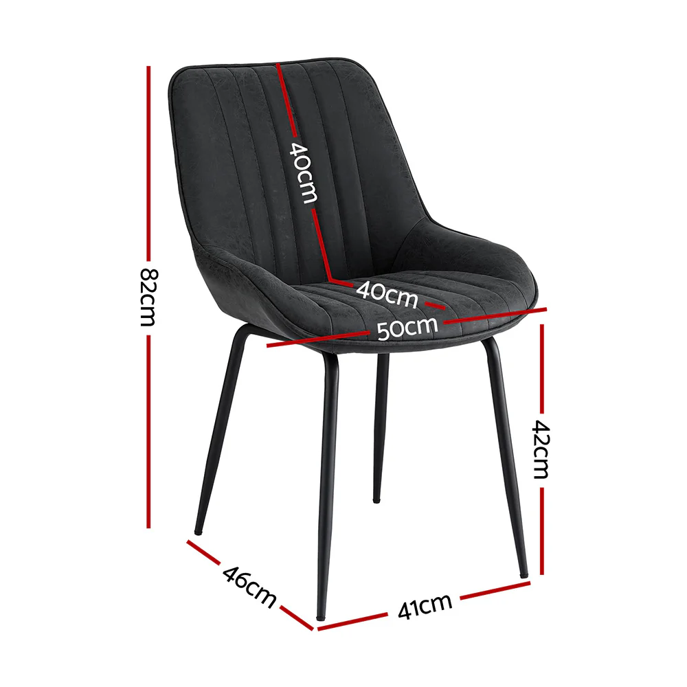2x Artiss Dining Chairs Retro PU Leather Black - Image 2