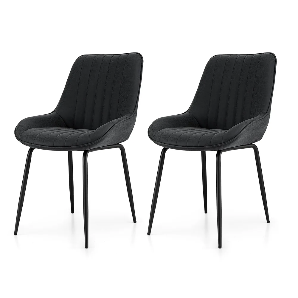 2x Artiss Dining Chairs Retro PU Leather Black - Image 3