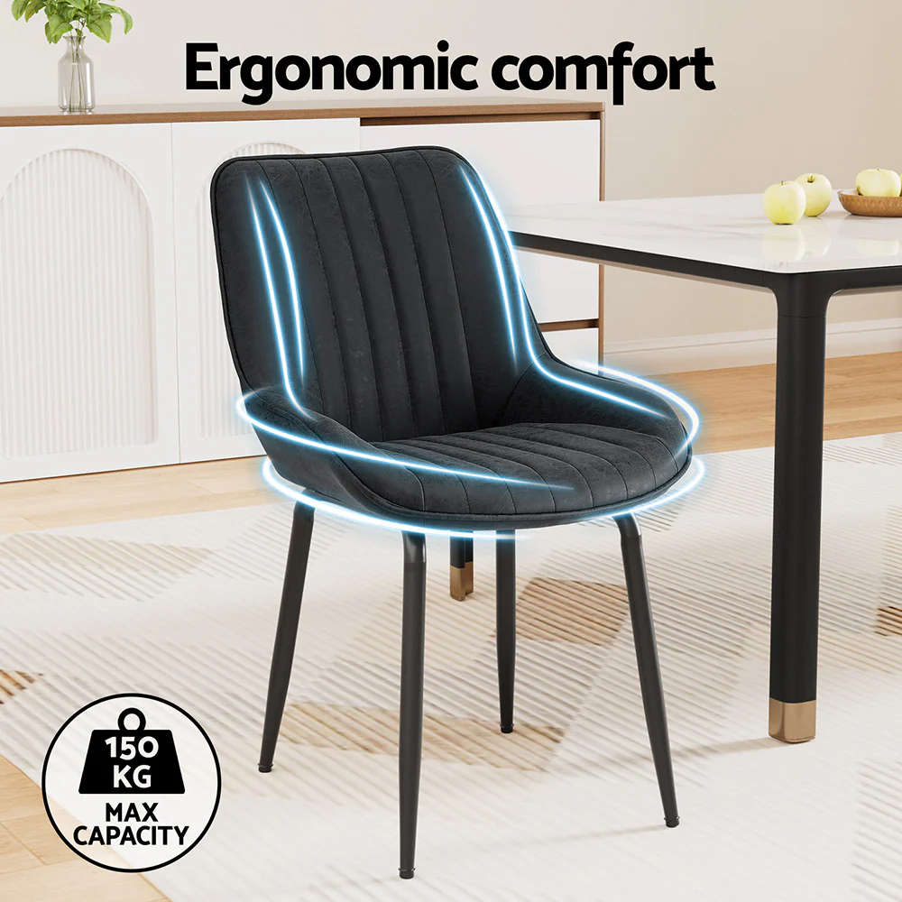2x Artiss Dining Chairs Retro PU Leather Black - Image 4