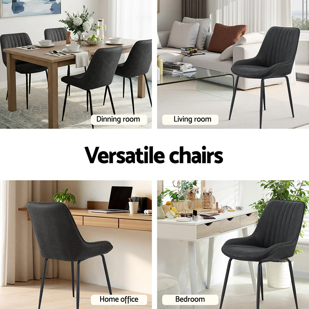 2x Artiss Dining Chairs Retro PU Leather Black - Image 5
