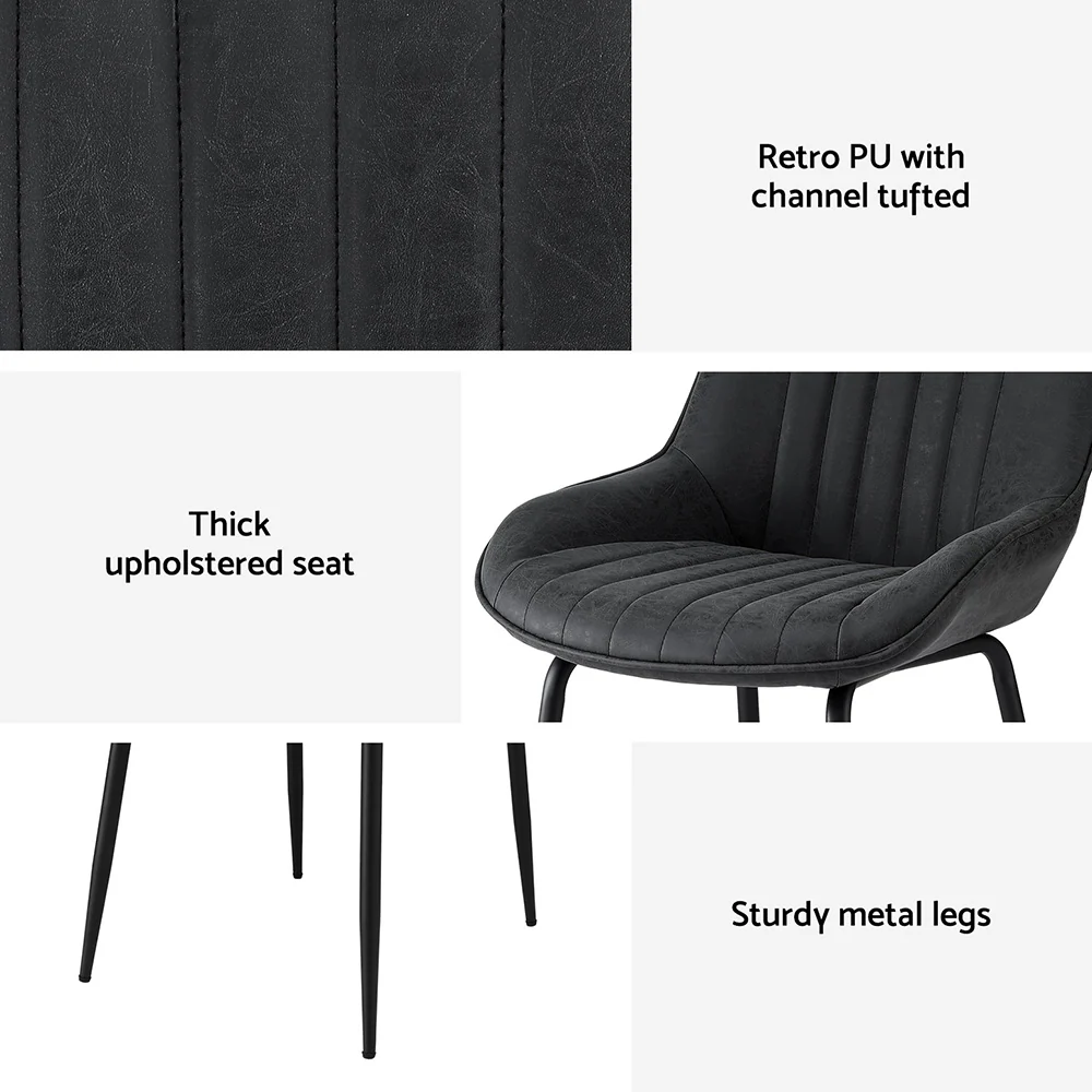 2x Artiss Dining Chairs Retro PU Leather Black - Image 6