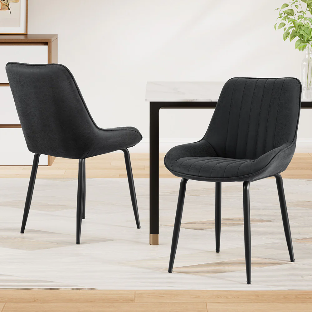 2x Artiss Dining Chairs Retro PU Leather Black - Image 7