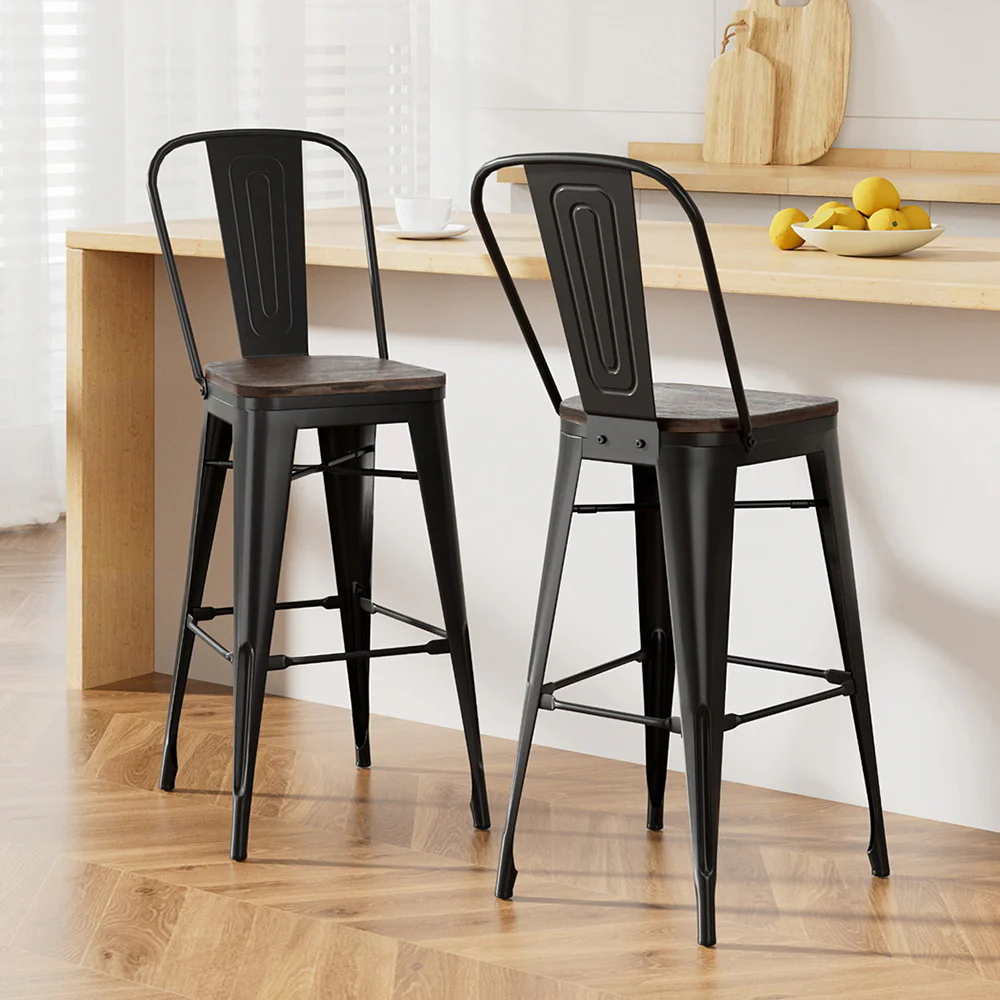 2x Artiss Metal Bar Stools Wooden Seat Retro Counter Stool - Image 7