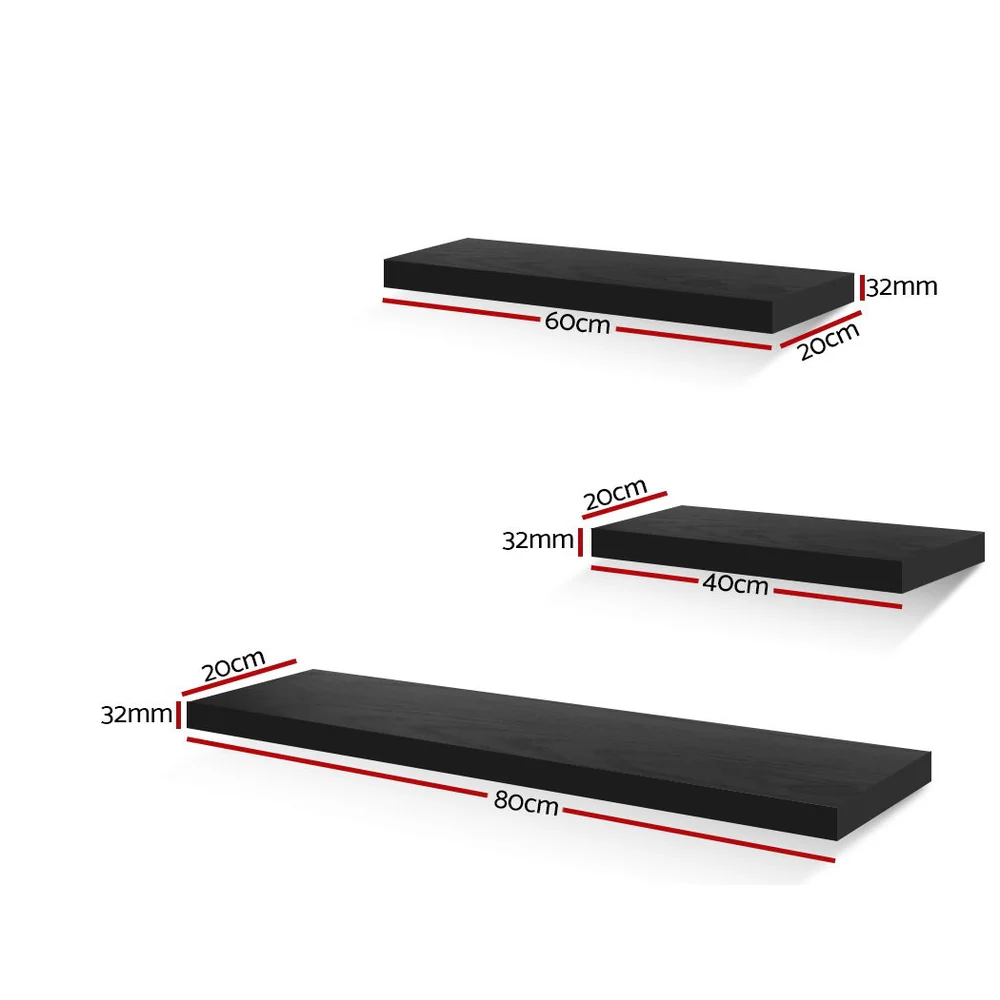Artiss Floating Wall Shelf Set of 3 Black - Image 7