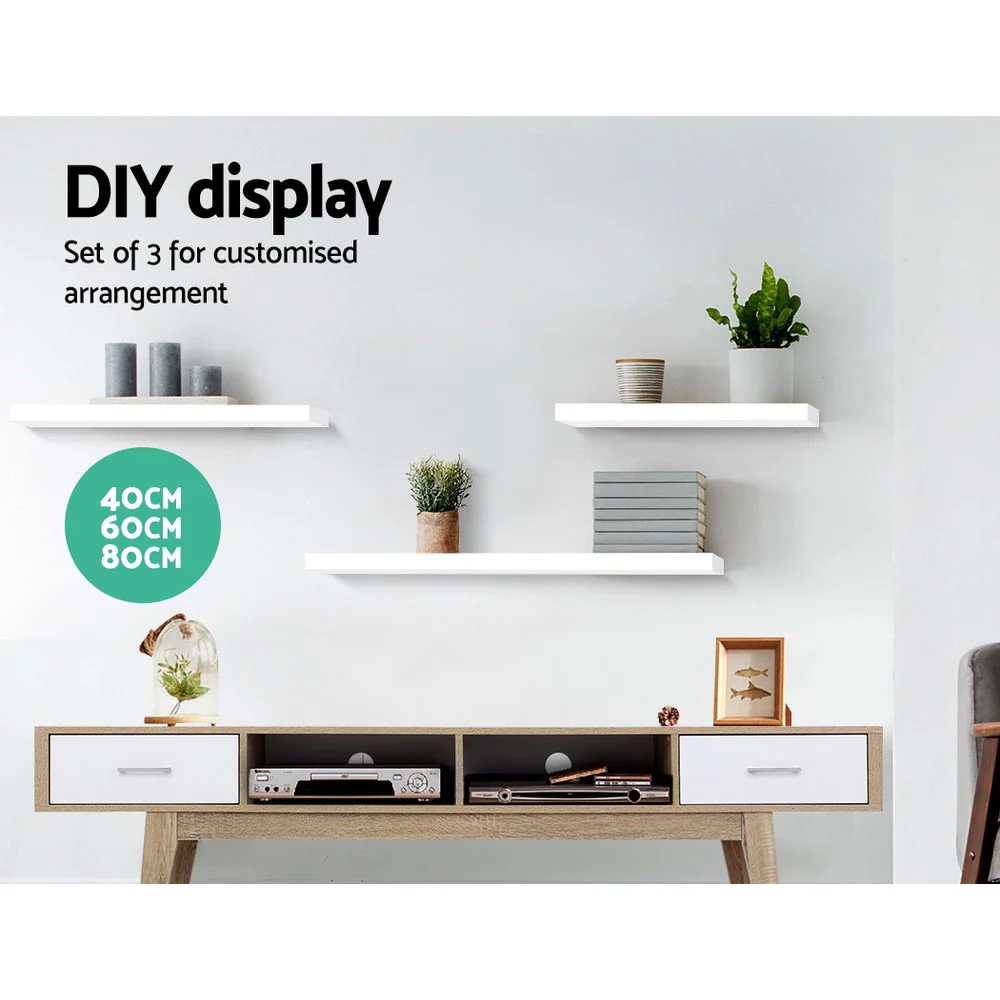 Artiss Floating Wall Shelf Set of 3 White - Image 3