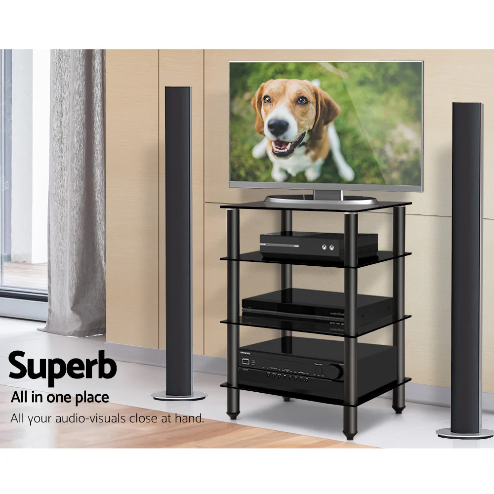 Artiss TV Stand 4 Tiers Storage Shelf Rack Tempered Glass Entertainment Unit - Image 5