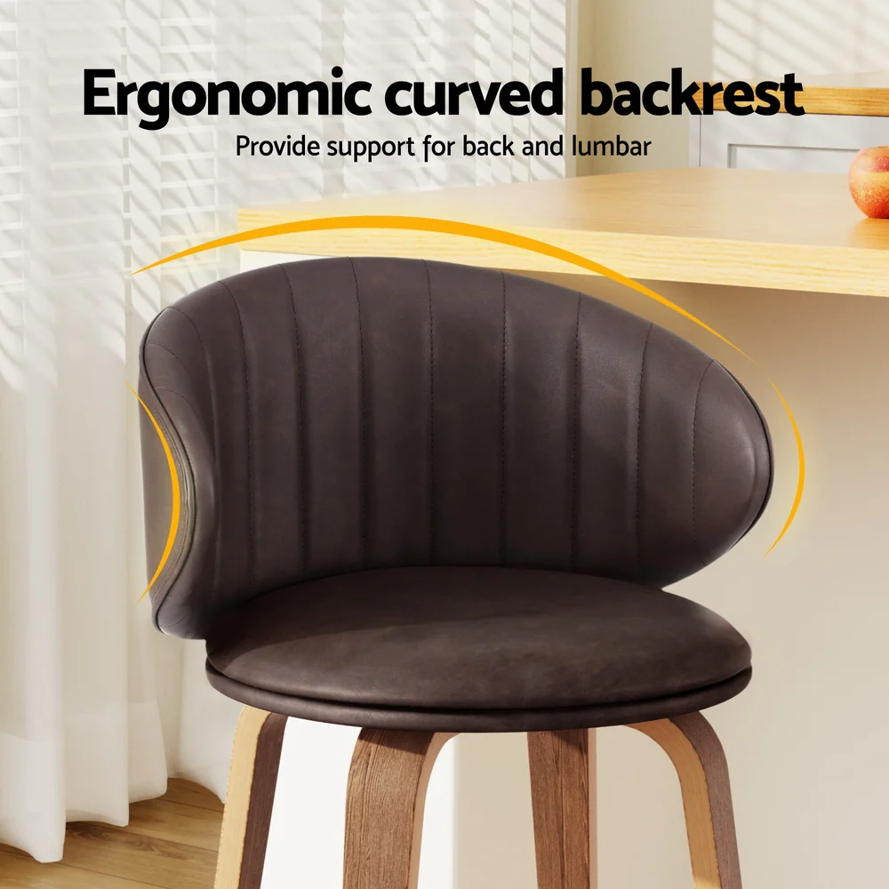 4x Artiss Bar Stools Dining Chairs Contoured Leather Wood Stool - Image 4