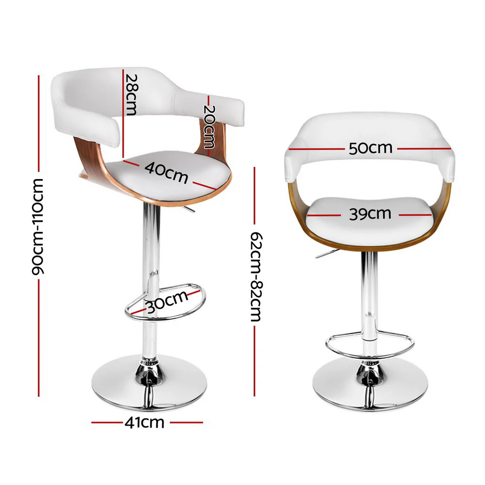 4x Artiss Bar Stools Gas Lift Leather with Armrest White - Image 2