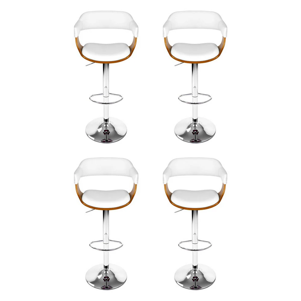 4x Artiss Bar Stools Gas Lift Leather with Armrest White - Image 3