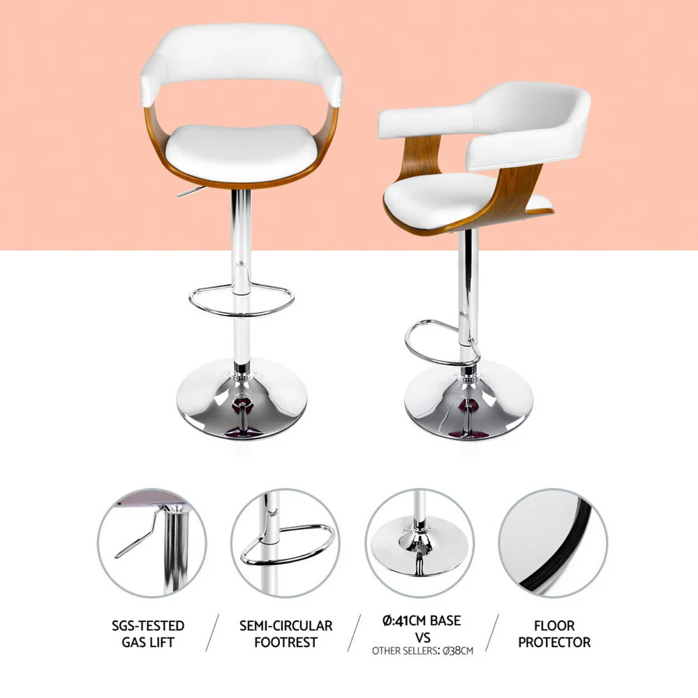 4x Artiss Bar Stools Gas Lift Leather with Armrest White - Image 5