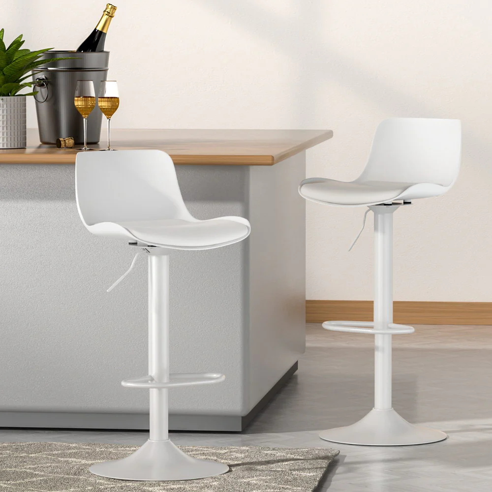 4x Artiss Bar Stools Kitchen Swivel Gas Lift Stool Leather Dining Chairs White - Image 2