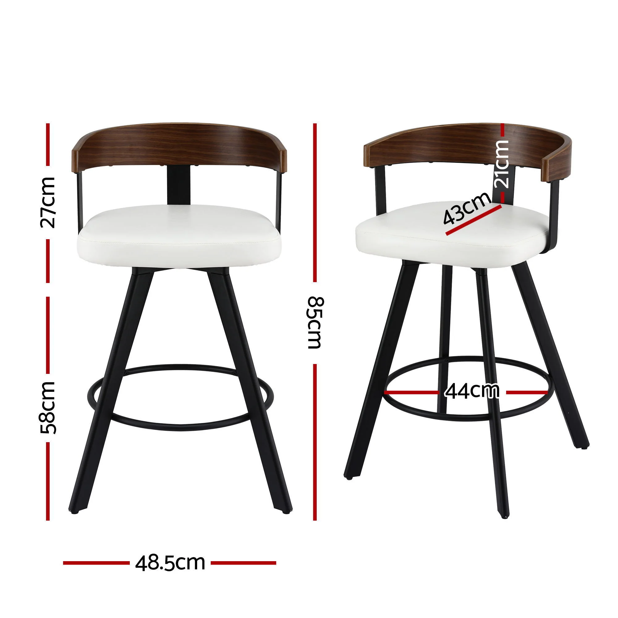 4x Artiss Bar Stools Swivel Kitchen Chairs Metal Legs Bentwood Counter White PU - Image 3