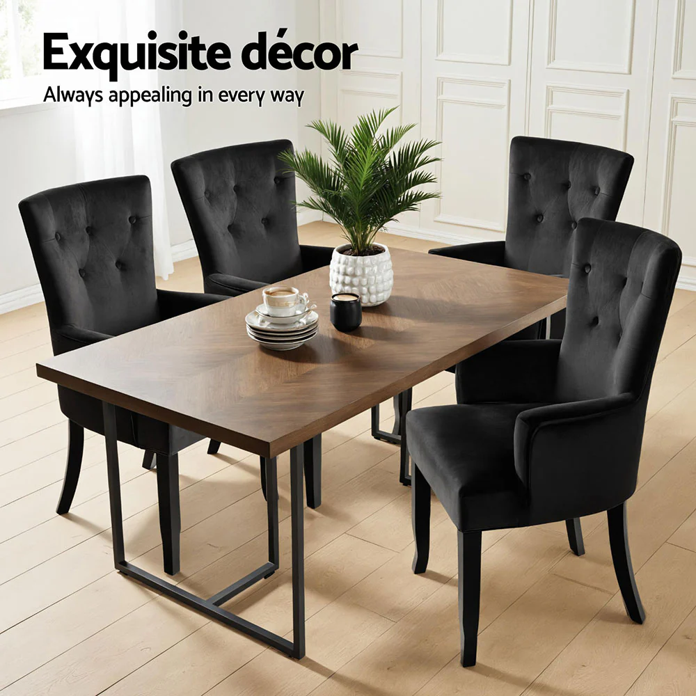 4x Artiss Dining Chairs Velvet French Provincial Armchair Black - Image 4