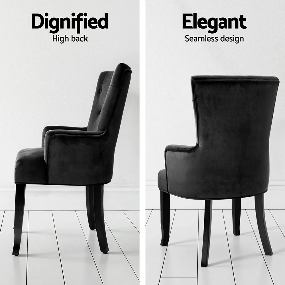4x Artiss Dining Chairs Velvet French Provincial Armchair Black - Image 5