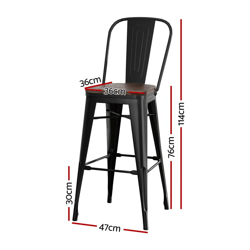 4x Artiss Metal Bar Stools Wooden Seat Retro Counter Stool - Image 2
