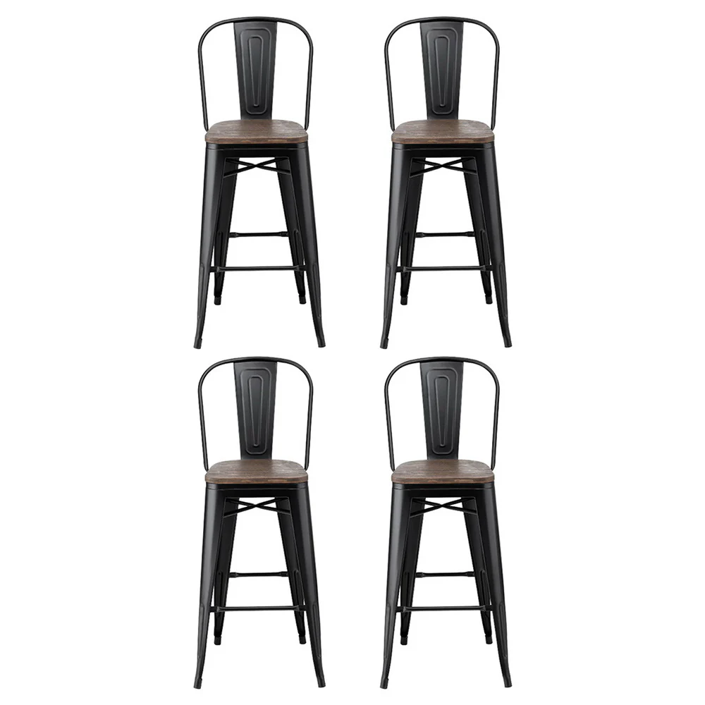 4x Artiss Metal Bar Stools Wooden Seat Retro Counter Stool - Image 3
