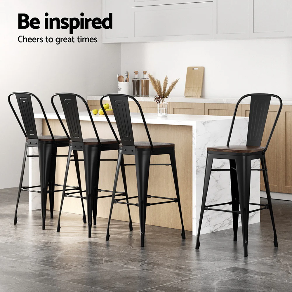 4x Artiss Metal Bar Stools Wooden Seat Retro Counter Stool - Image 5