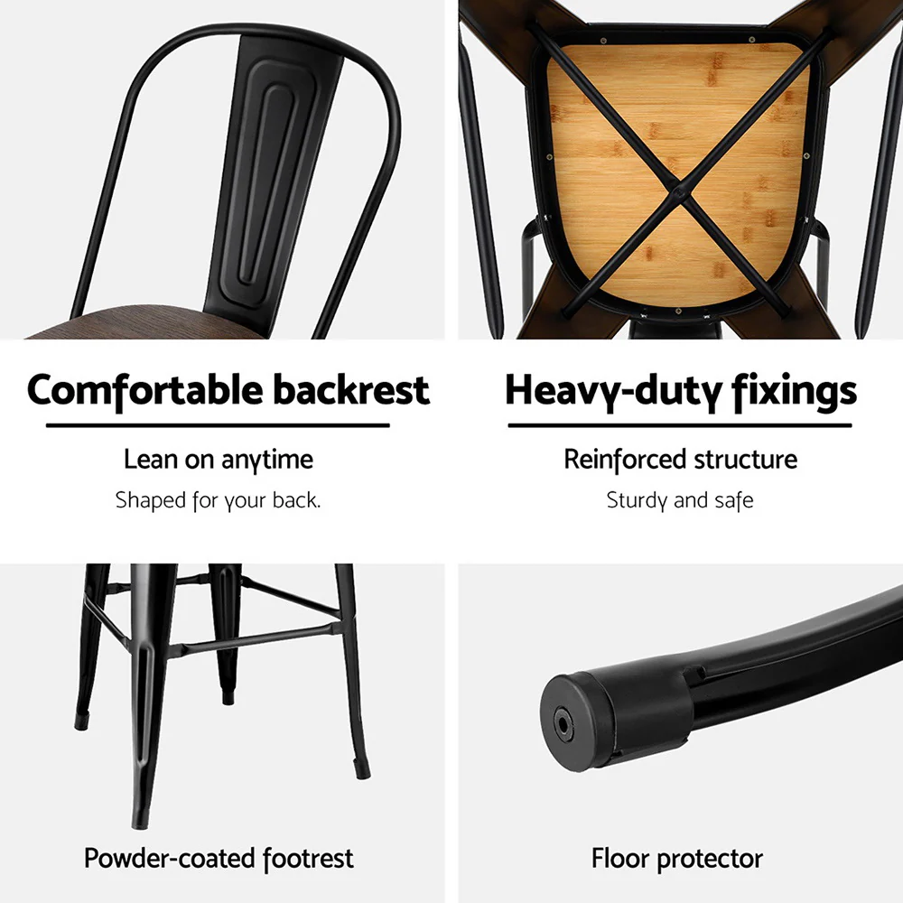 4x Artiss Metal Bar Stools Wooden Seat Retro Counter Stool - Image 6
