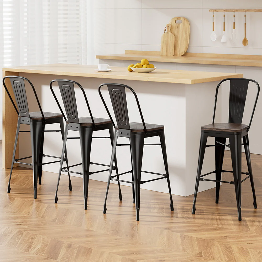 4x Artiss Metal Bar Stools Wooden Seat Retro Counter Stool - Image 7