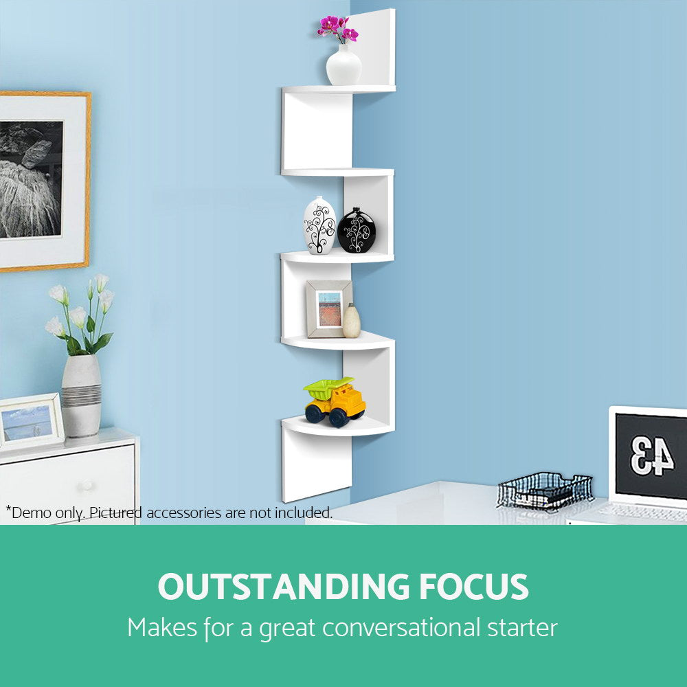 Artiss Wall Shelf Corner Floating 5-Tier White - Image 5