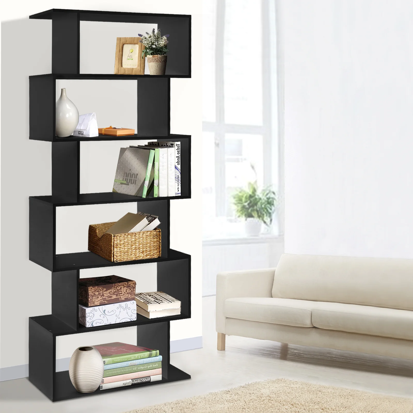 Artiss Bookshelf 6 Tiers - RIVA Black - Image 8