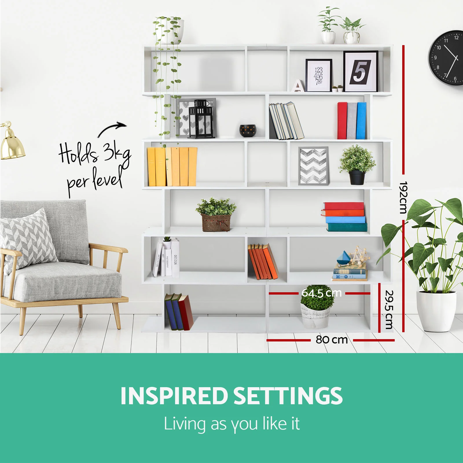 Artiss Bookshelf 6 Tiers - RIVA White - Image 7