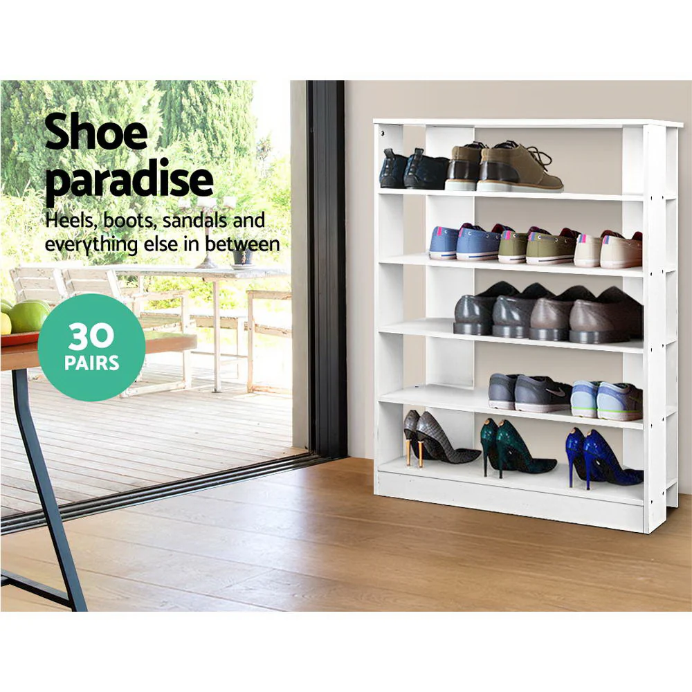Artiss Shoe Rack 30 Pairs 6-Tier Shelf White - Image 5