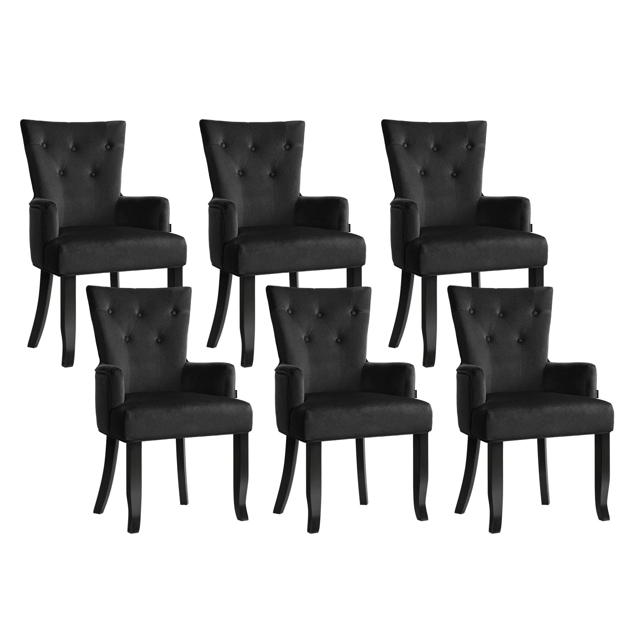 6x Artiss Dining Chairs Velvet French Provincial Armchair Black - Image 2