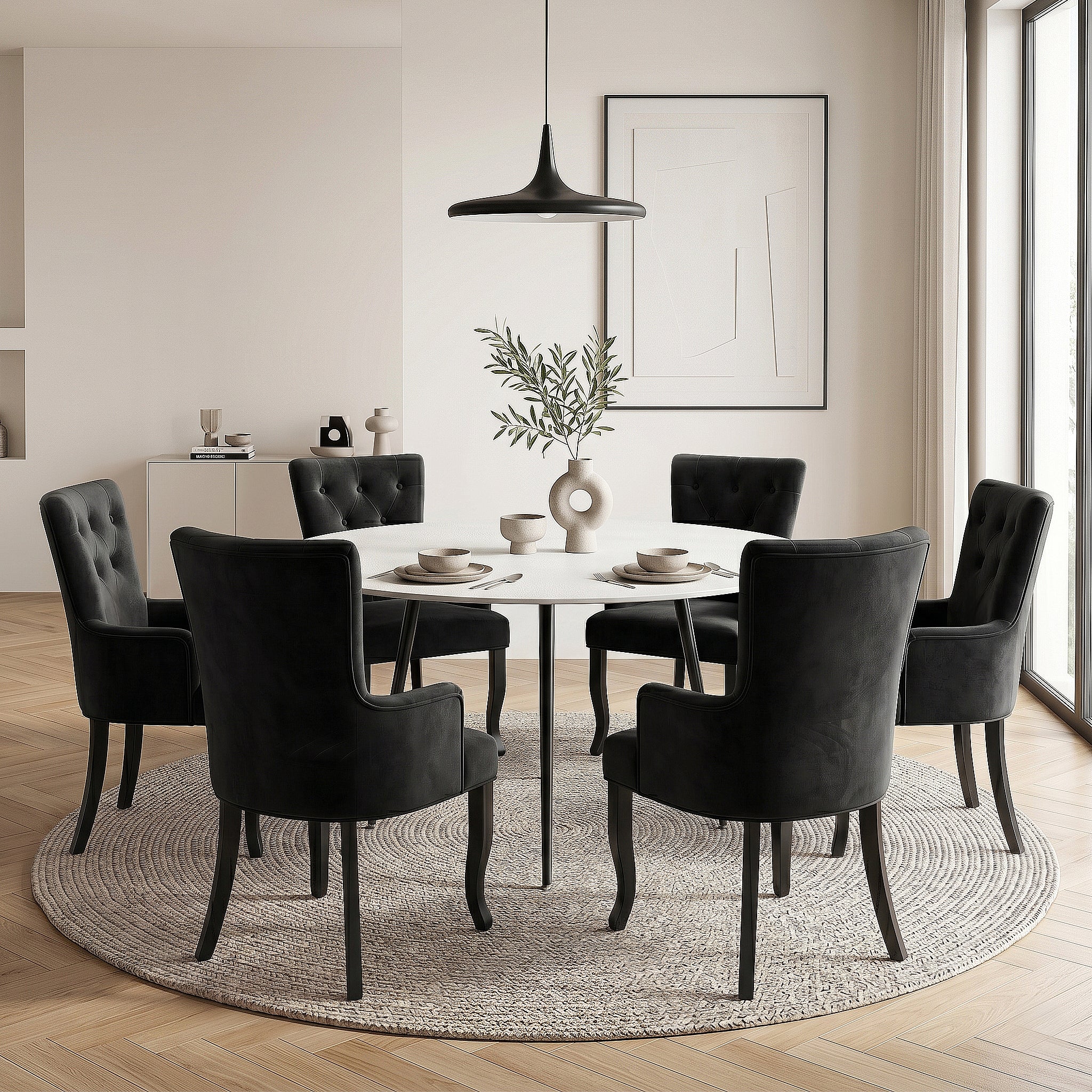6x Artiss Dining Chairs Velvet French Provincial Armchair Black - Image 6