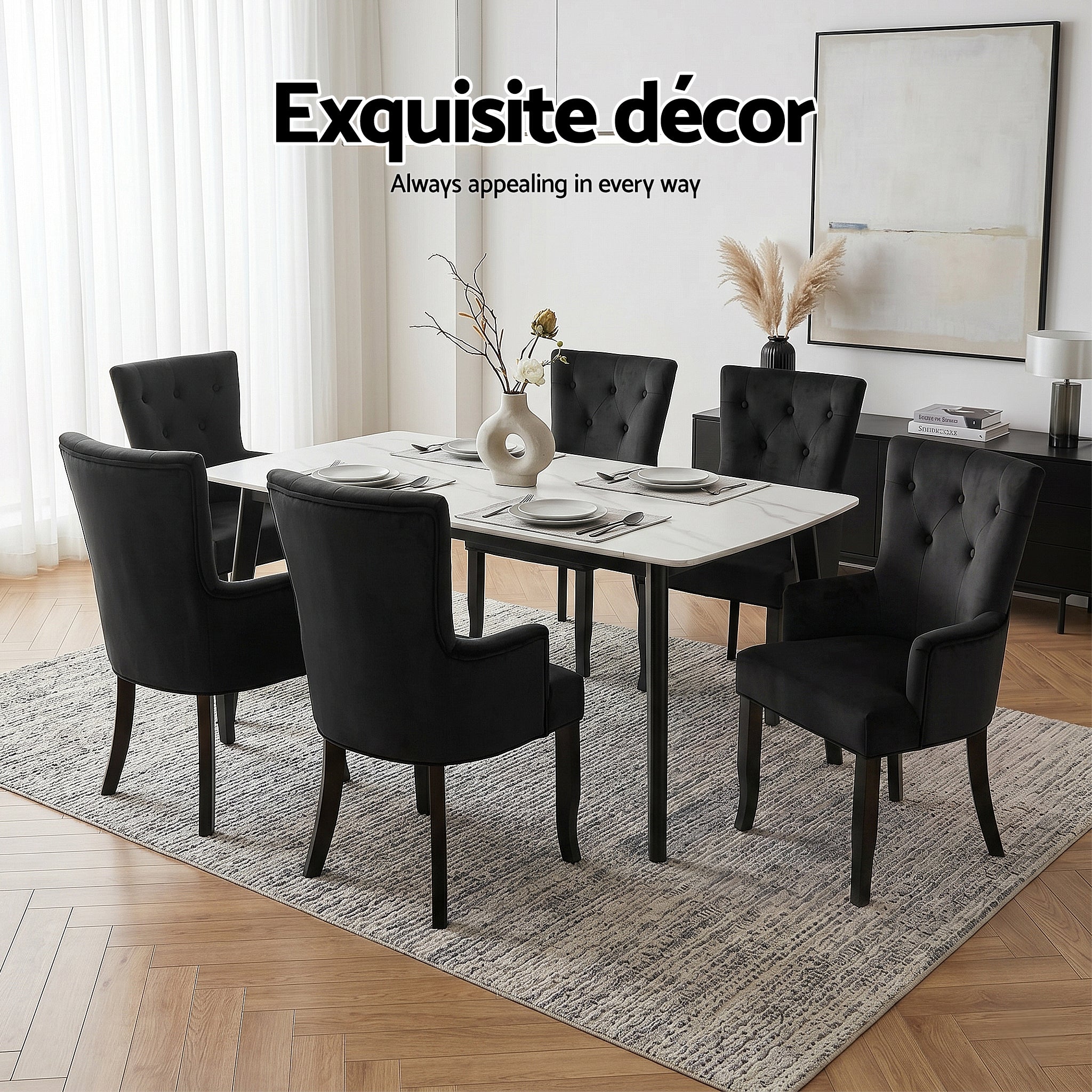 6x Artiss Dining Chairs Velvet French Provincial Armchair Black - Image 7