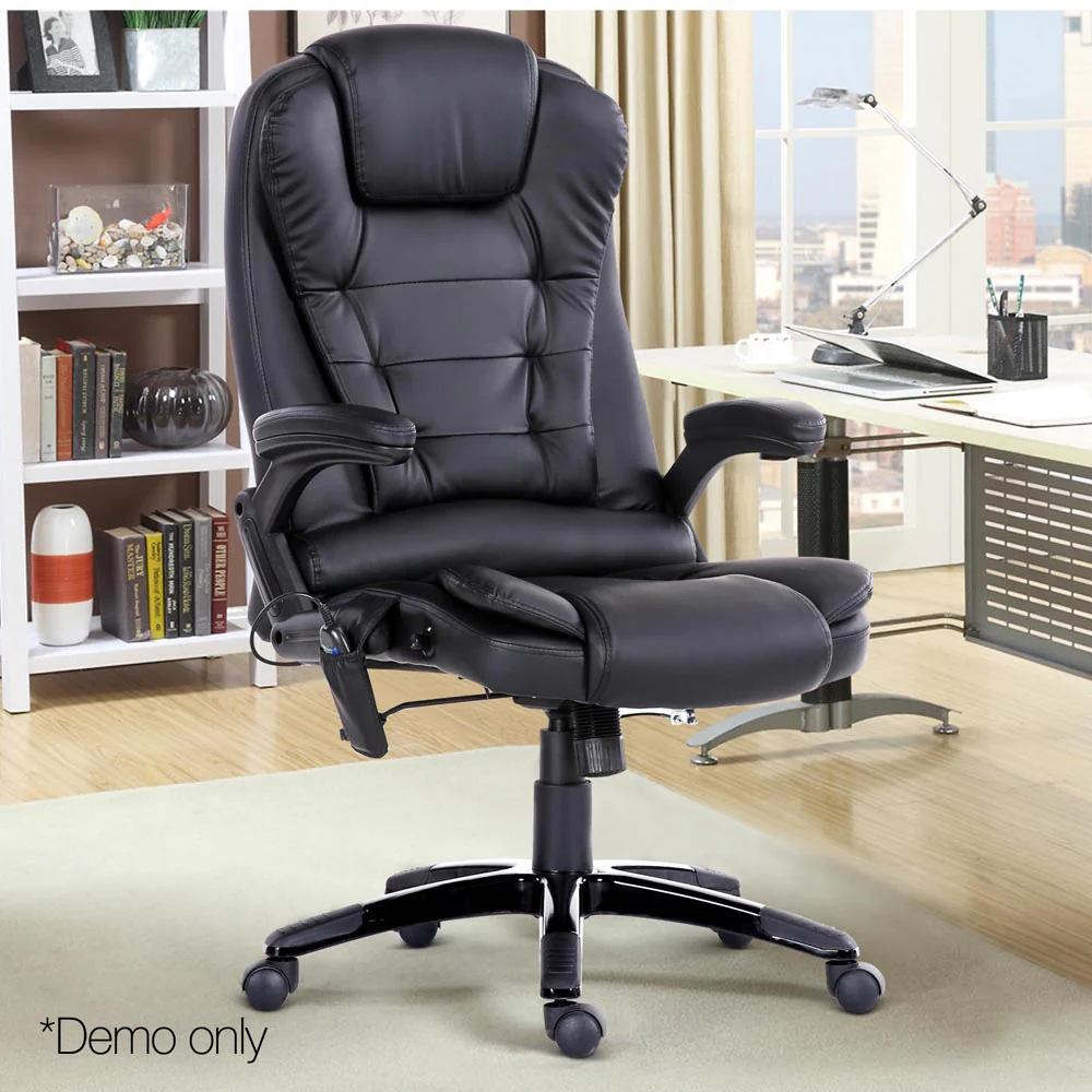 Artiss 8 Point Massage Office Chair Heated Seat Recliner PU Black - Image 13