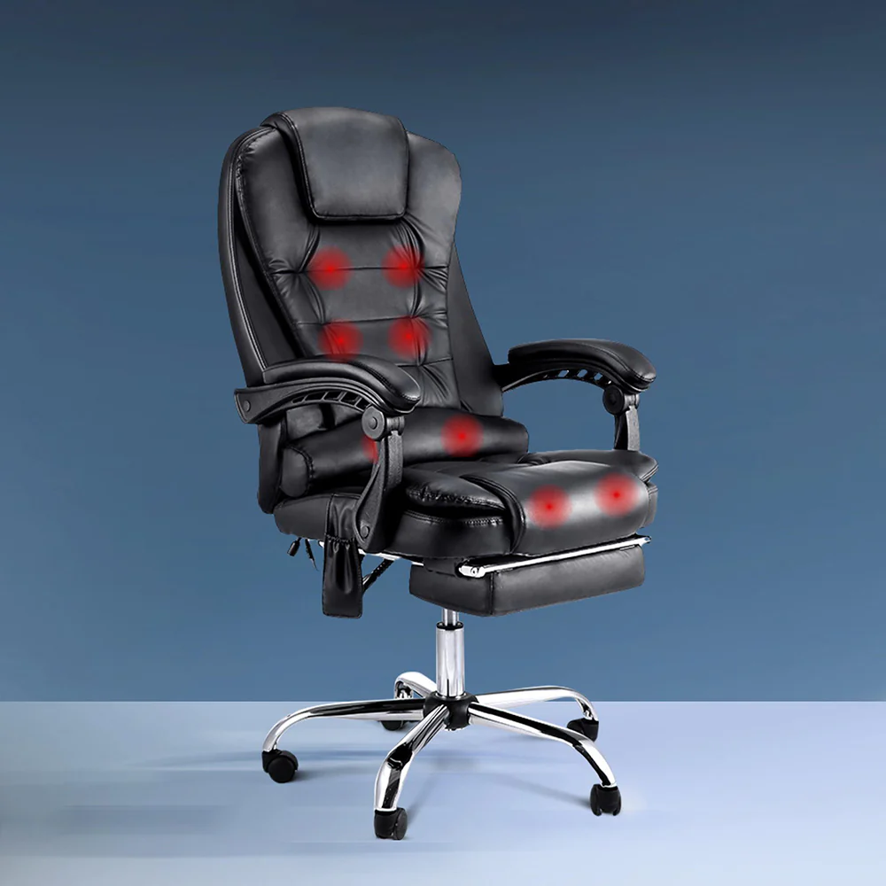 Artiss 8 Point Massage Office Chair PU Leather Footrest Black - Image 8