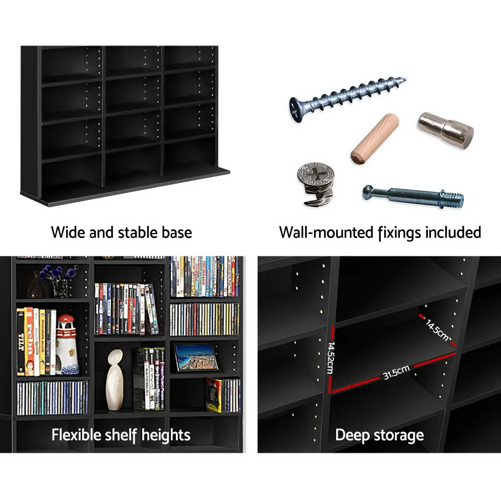 Artiss Bookshelf CD Storage Rack - BERT Black - Image 7
