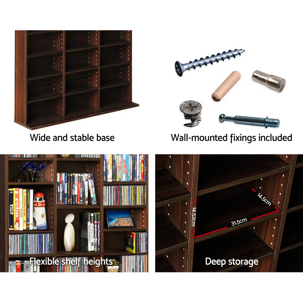 Artiss Bookshelf CD Storage Rack - BERT Brown - Image 7