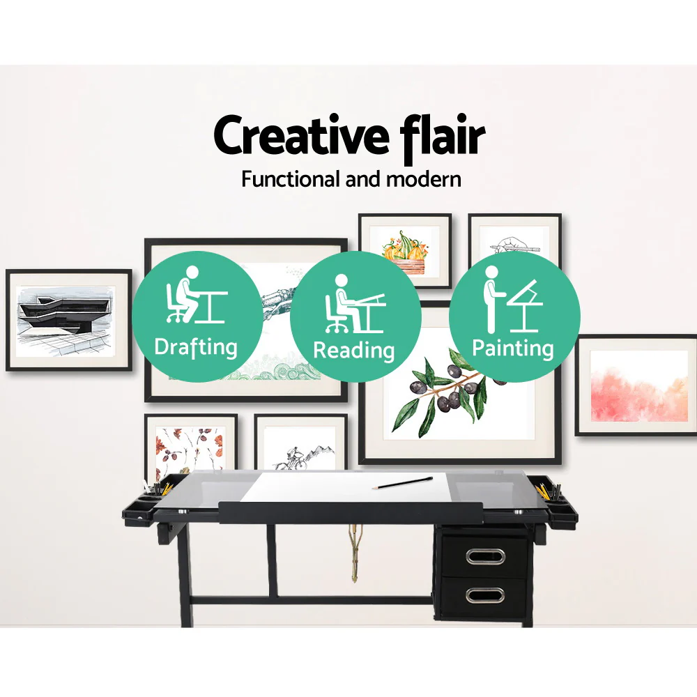Artiss Drawing Desk Drafting Table Black - Image 4