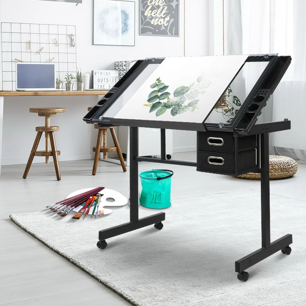 Artiss Drawing Desk Drafting Table Black - Image 7