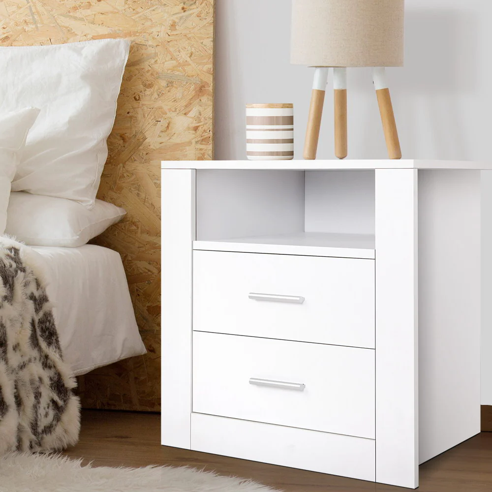 Artiss Bedside Table 2 Drawers with Shelf - TARA White - Image 2
