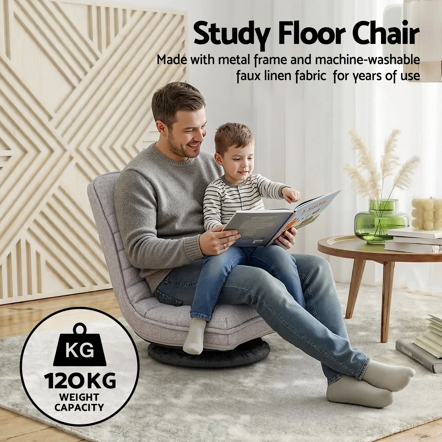Ariss Swivel Floor Chair 360 Adjustable Foldable Lounge Seat Floor Sofa Chair Grey - Image 5